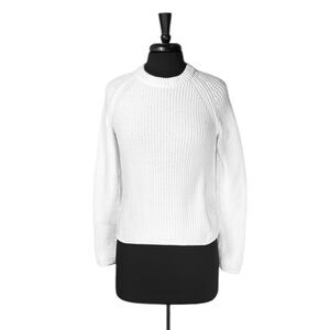 Quince Women's Fisherman Sweater White Organic Cotton Crew Neck Knit Pullover XS